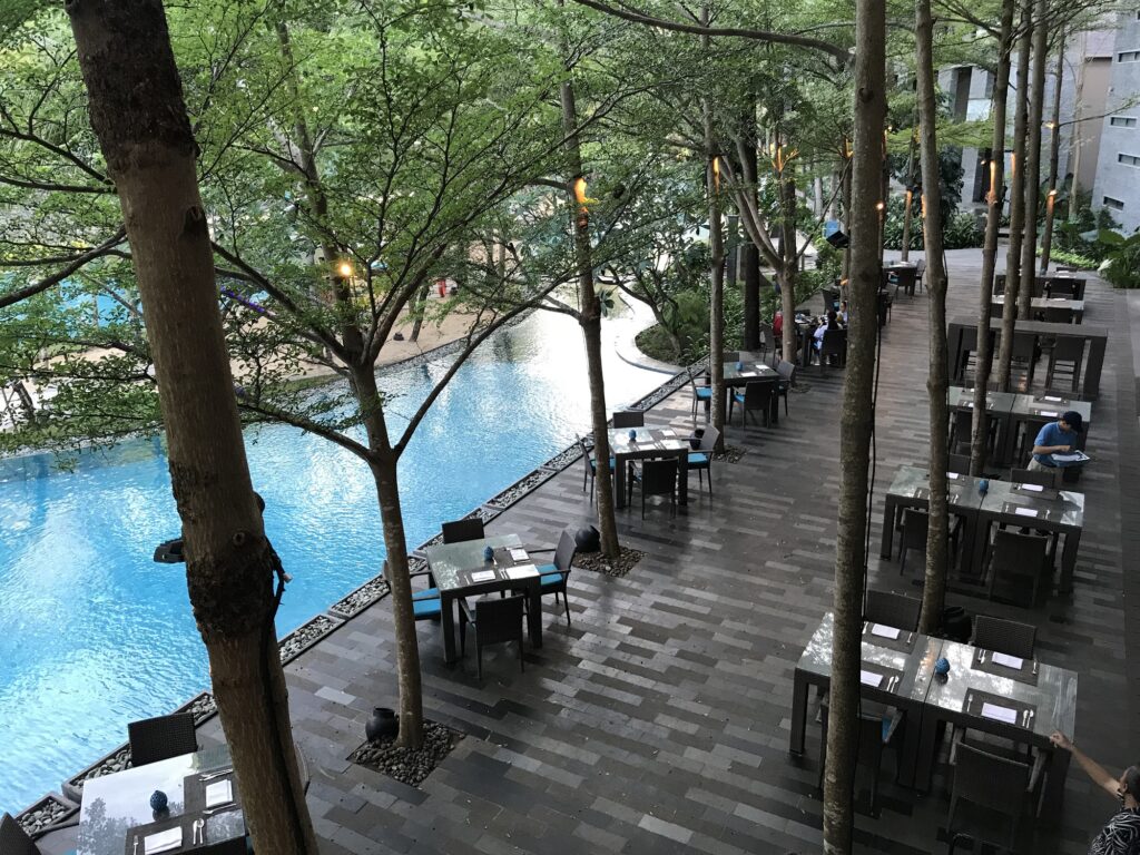 Breakfast by the pool at Marriott Courtyard in Nusa Dua